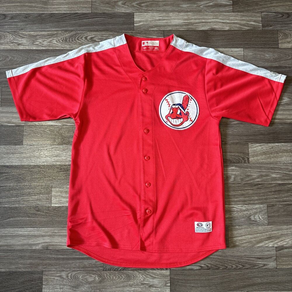 Vintage True Fan Cleveland Indians Baseball Jersey Mens Medium Red Chief Wahoo